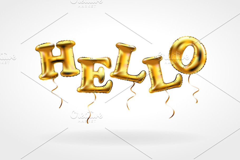 HELLO Gold metallic balloon vector in Graphics - product preview 8