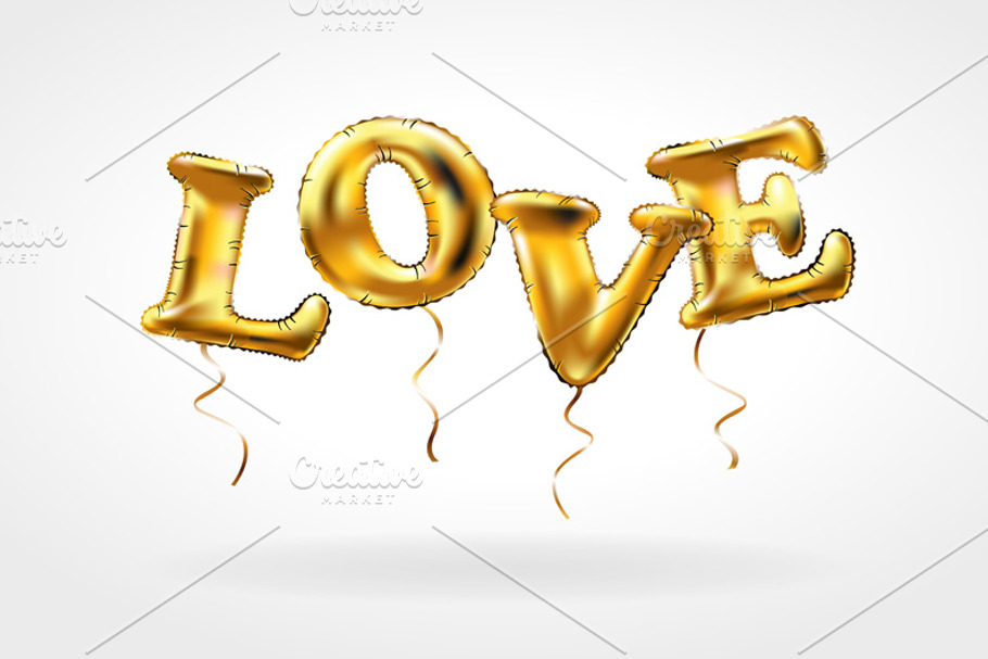 Gold letter love balloons bector in Graphics - product preview 8