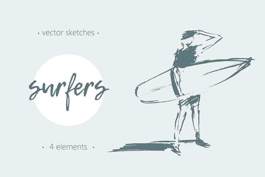 Sketches of surfers in Illustrations - product preview 8
