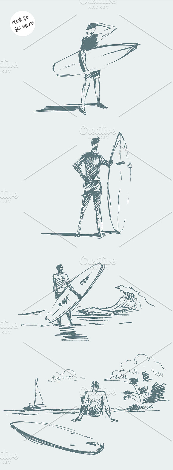Sketches of surfers in Illustrations - product preview 1