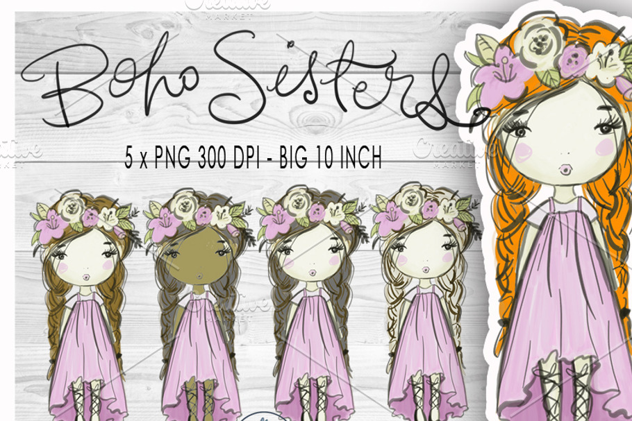 Boho Girl Clip Art in Illustrations - product preview 8