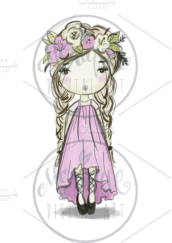 Boho Girl Clip Art in Illustrations - product preview 1