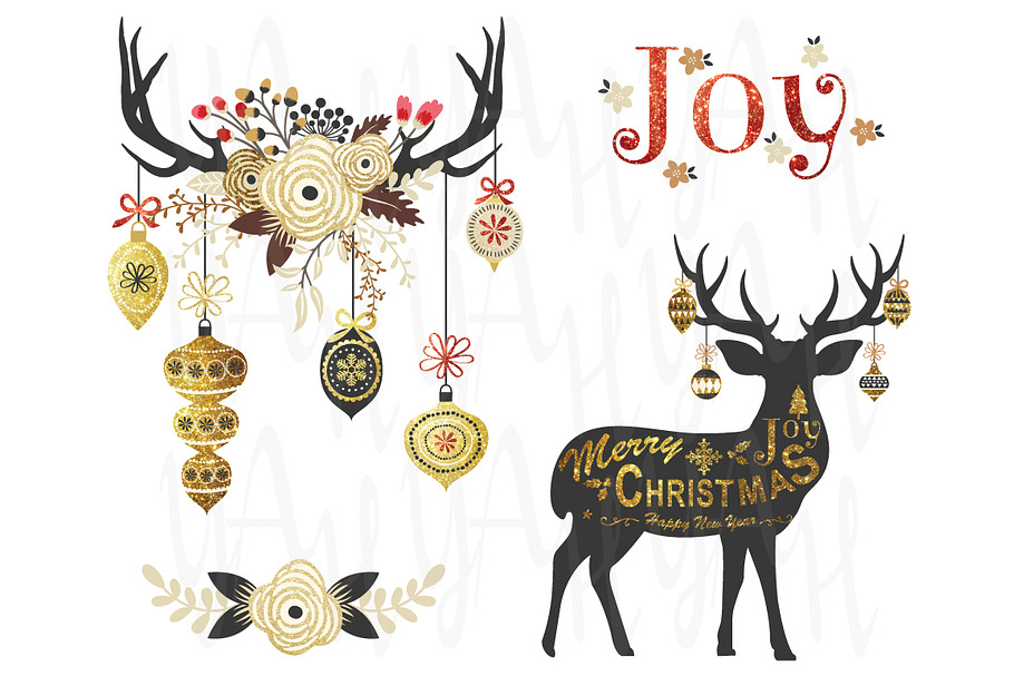 Gold Glitter Christmas Antlers in Illustrations - product preview 8