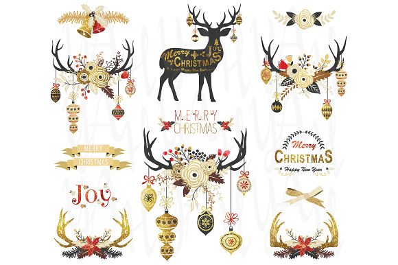 Gold Glitter Christmas Antlers in Illustrations - product preview 1