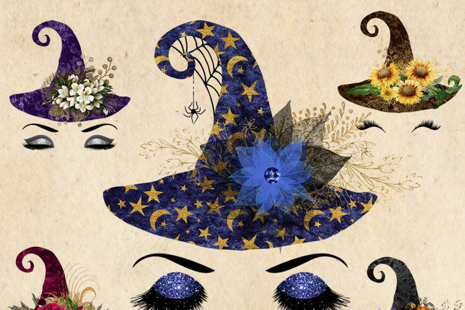 Witchy Faces Clipart in Illustrations - product preview 8