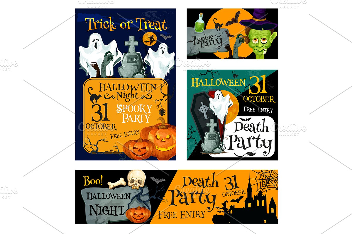 Halloween night party banner for invitation design in Illustrations - product preview 8