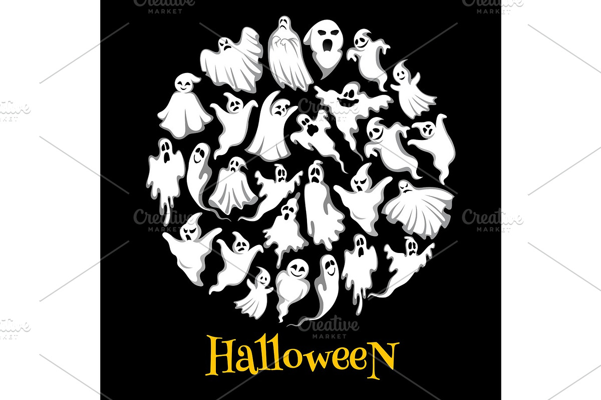 Halloween ghost or holiday spirit round poster in Illustrations - product preview 8