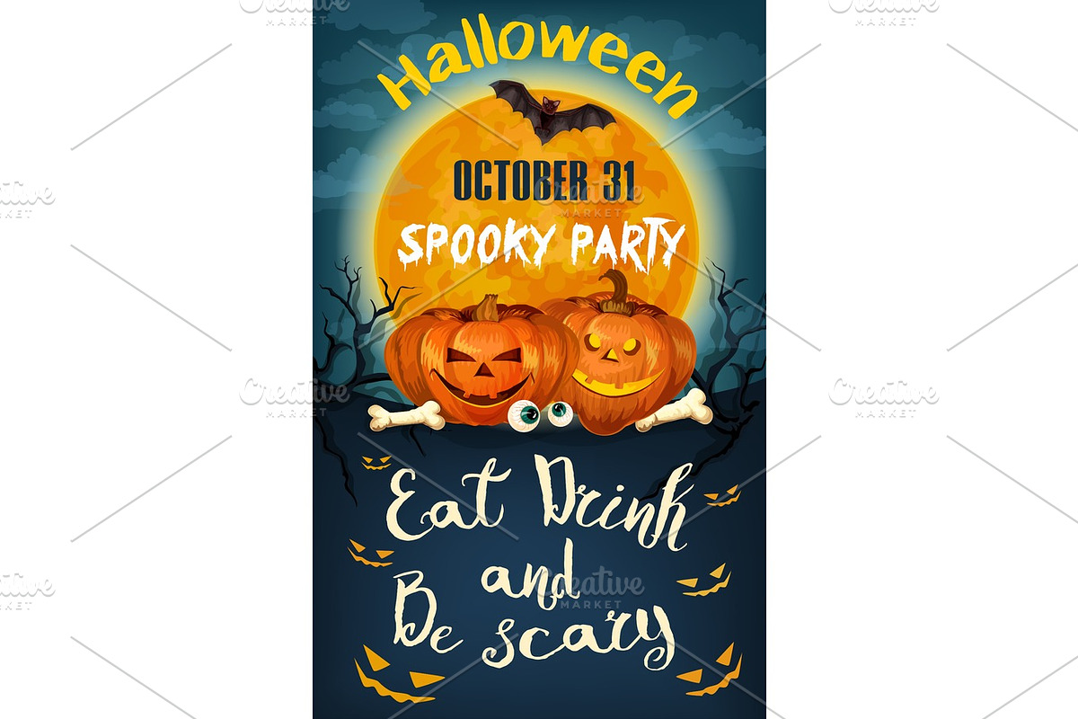 Halloween party vector poster for holiday night in Illustrations - product preview 8