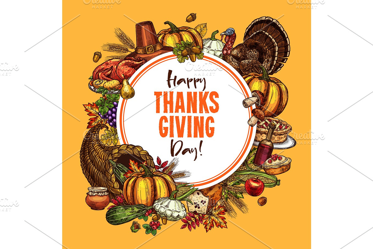 Thanksgiving vector sketch poster or greeting card in Illustrations - product preview 8