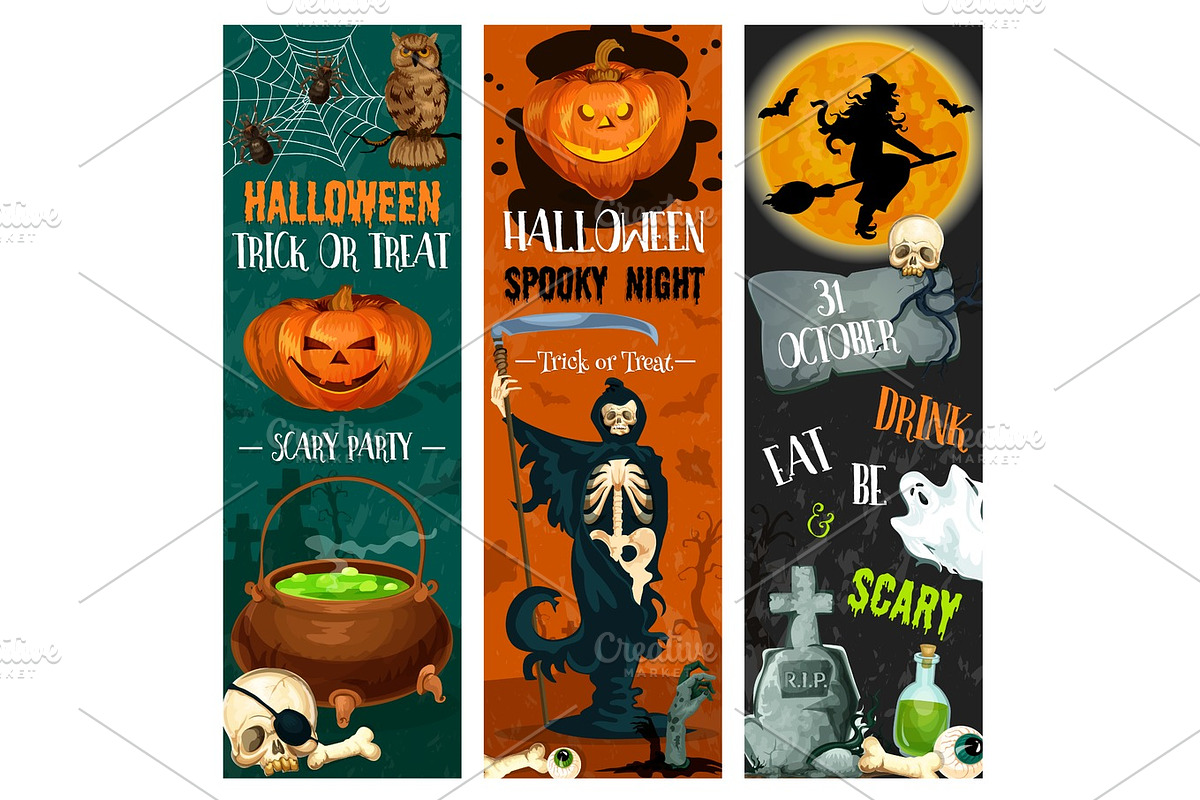 Halloween party vector sketch holiday night banner in Illustrations - product preview 8