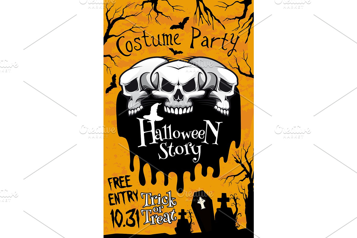 Halloween holiday horror skull banner design in Illustrations - product preview 8