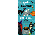 Halloween vector party monster witch poster