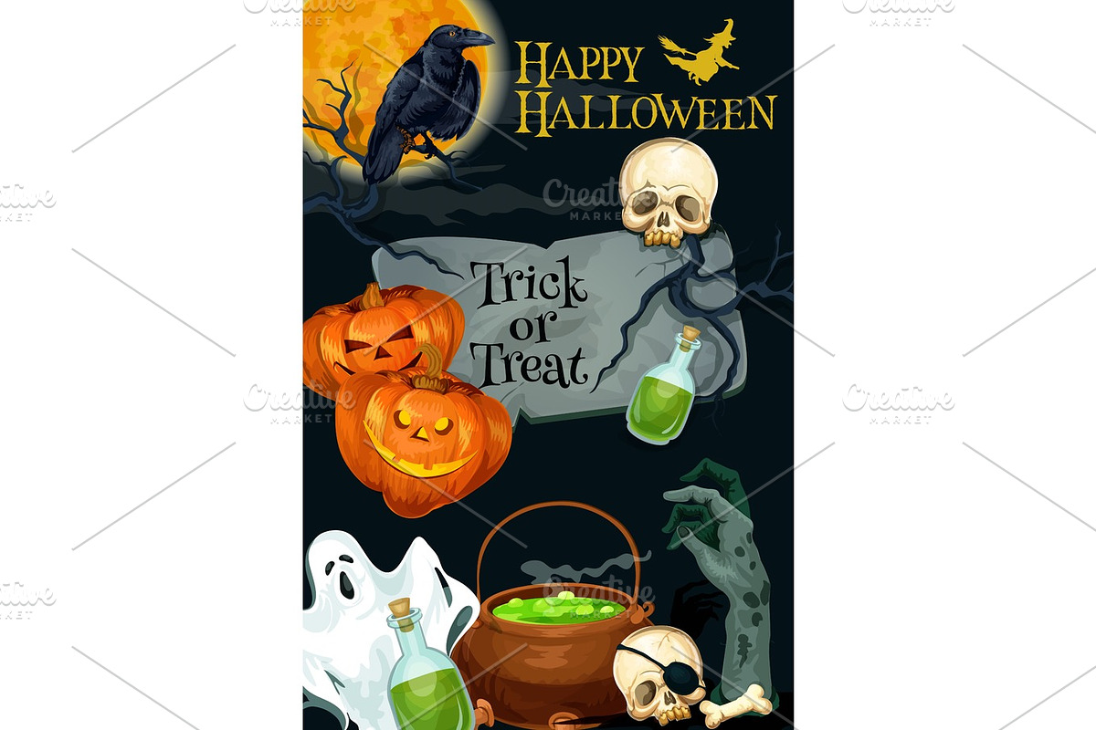 Halloween vector holiday pumpkin monster poster in Illustrations - product preview 8