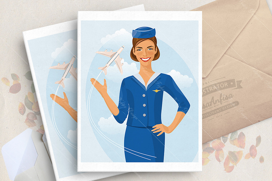 Stewardess. Vector poster in Illustrations - product preview 8