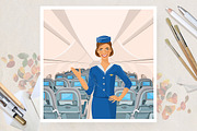 Stewardess. Vector poster