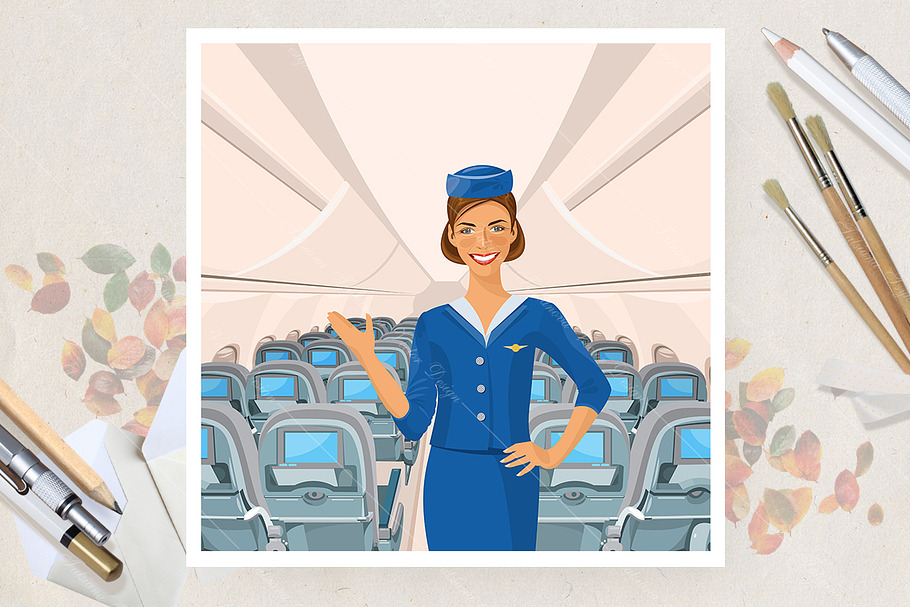 Stewardess. Vector poster in Illustrations - product preview 8