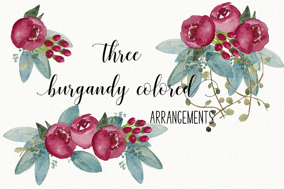 Burgandy Watercolor Wedding Florals in Graphics - product preview 8