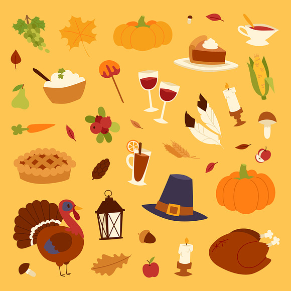 Happy Thanksgiving Day icons  in Illustrations - product preview 1