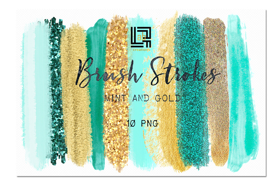  Mint, gold  glitter.  Brush strokes in Illustrations - product preview 8
