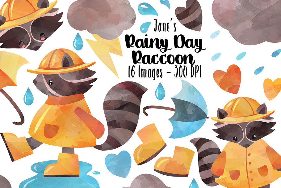 Watercolor Rainy Day Clipart in Illustrations - product preview 8