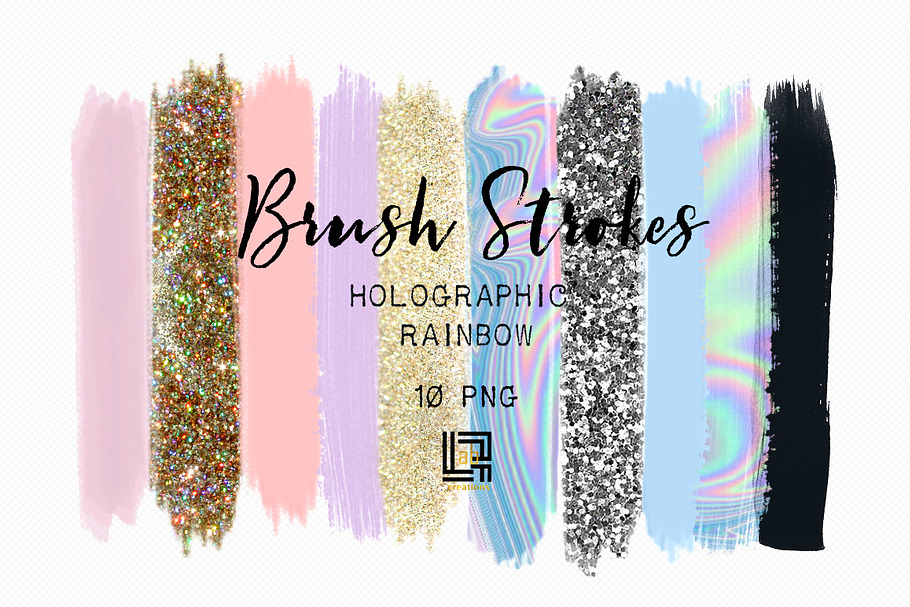 Holographic rainbow. Brush strokes in Illustrations - product preview 8