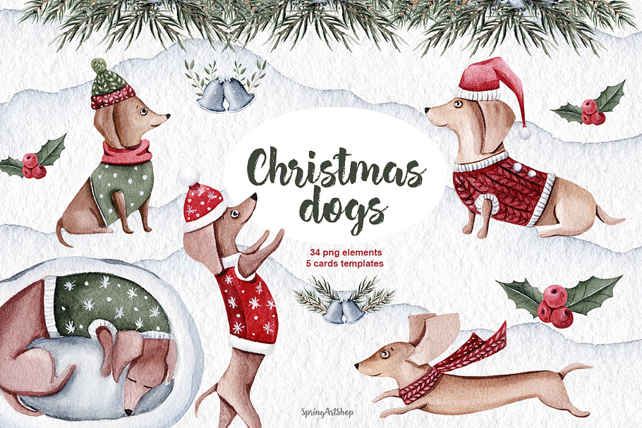 Cute Christmas dogs in Illustrations - product preview 8