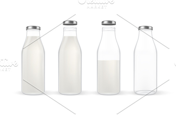 Milk bottle. Vector set. 