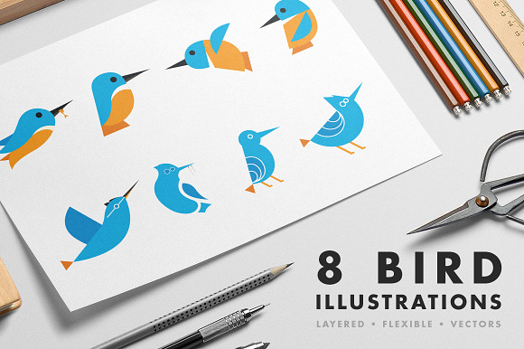 8 Bird illustrations in Objects - product preview 3