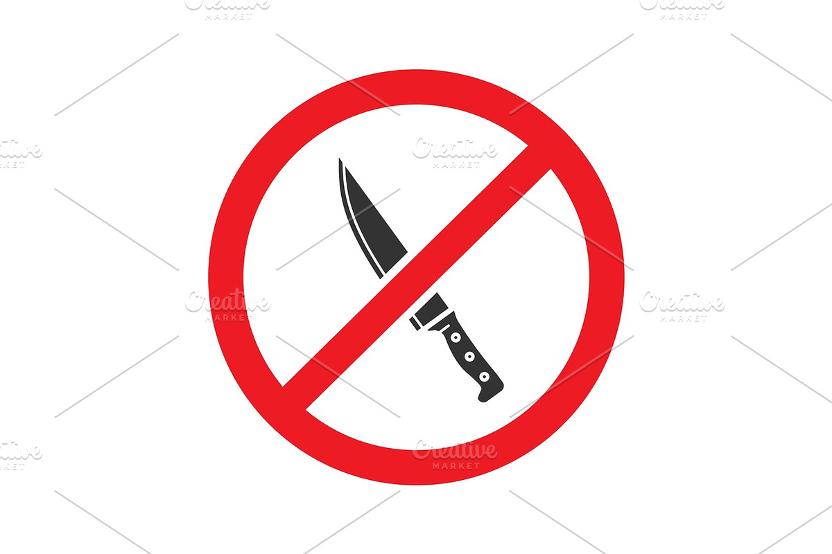 Forbidden sign with knife glyph icon in Graphics - product preview 8