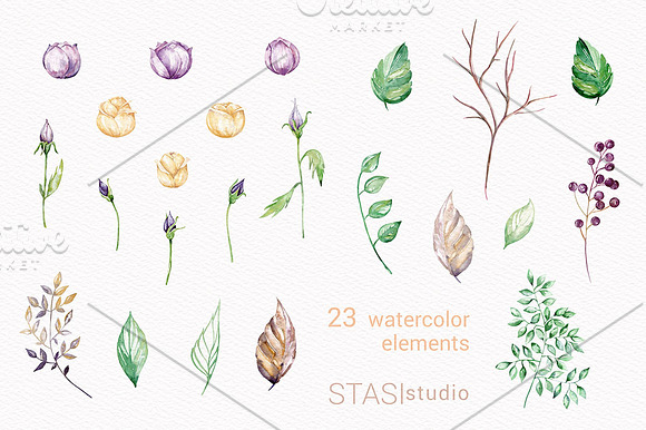 Watercolor Floral Clipart in Illustrations - product preview 1