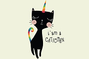 black cat-cute cat-unicorn cat