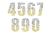 Beautiful trendy glitter alphabet numbers with silver to gold ombre