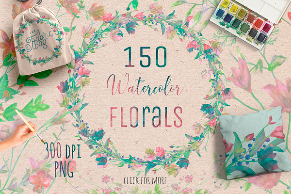 150 Watercolor Florals+Bonus