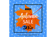 Autumn sale. Fall sale design. Can be used for flyers, banners or posters. Vector illustration with colorful autumn leaves