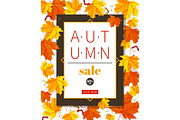 Autumn sale vintage vector typography poster with autumn colour leaves.