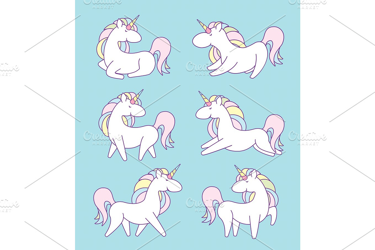 Unicorn character set. Cute magic collection with unicorn, rainbow, heart ,fairy wings and balloon. Catroon style vector illustration in Illustrations - product preview 8