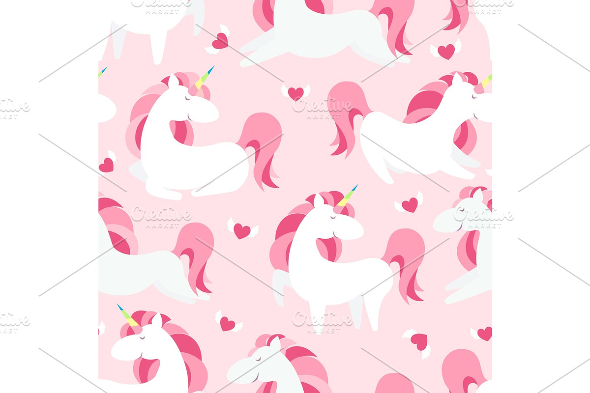 Magic Unicorn seamless pattern. Modern fairytale endless textures, magical repeating backgrounds. Cute baby backdrops. Vector illustration in Illustrations - product preview 8