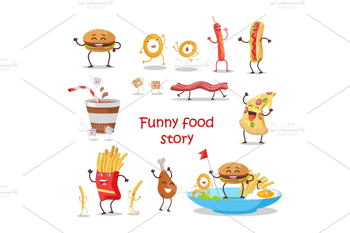 Set of Fast Food Products Vector in Flat Design in Illustrations - product preview 8