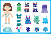 Paper doll with summer set of clothe