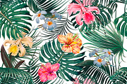 Tropical leaves,flowers pattern
