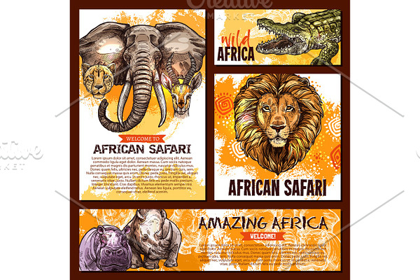 Vector zoo sketch poster wild African animal