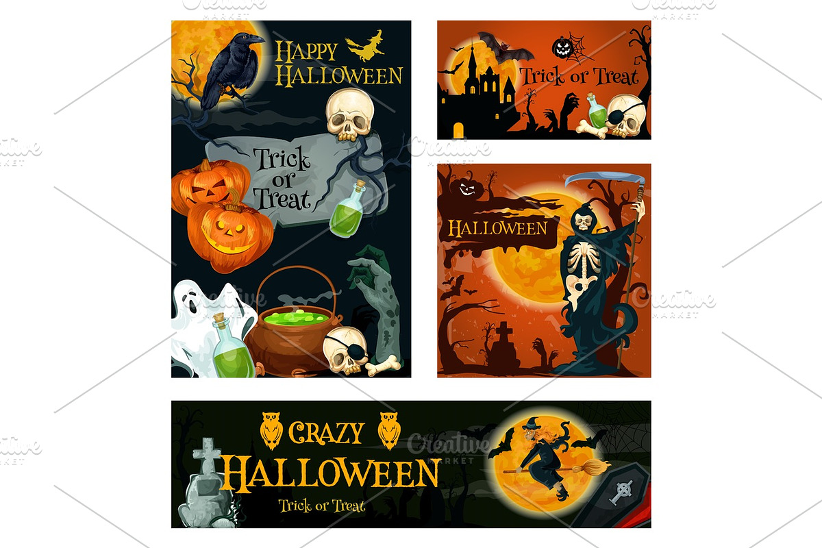 Halloween holiday trick or treat night banner in Illustrations - product preview 8