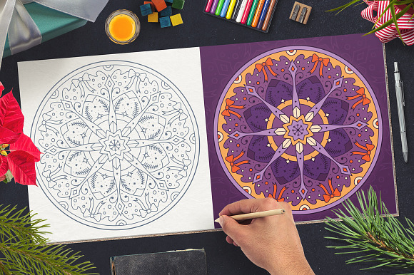 100 Christmas Mandala Ornaments in Illustrations - product preview 1
