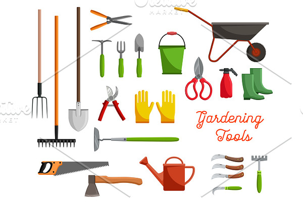 Vector icons of farm gardening tools
