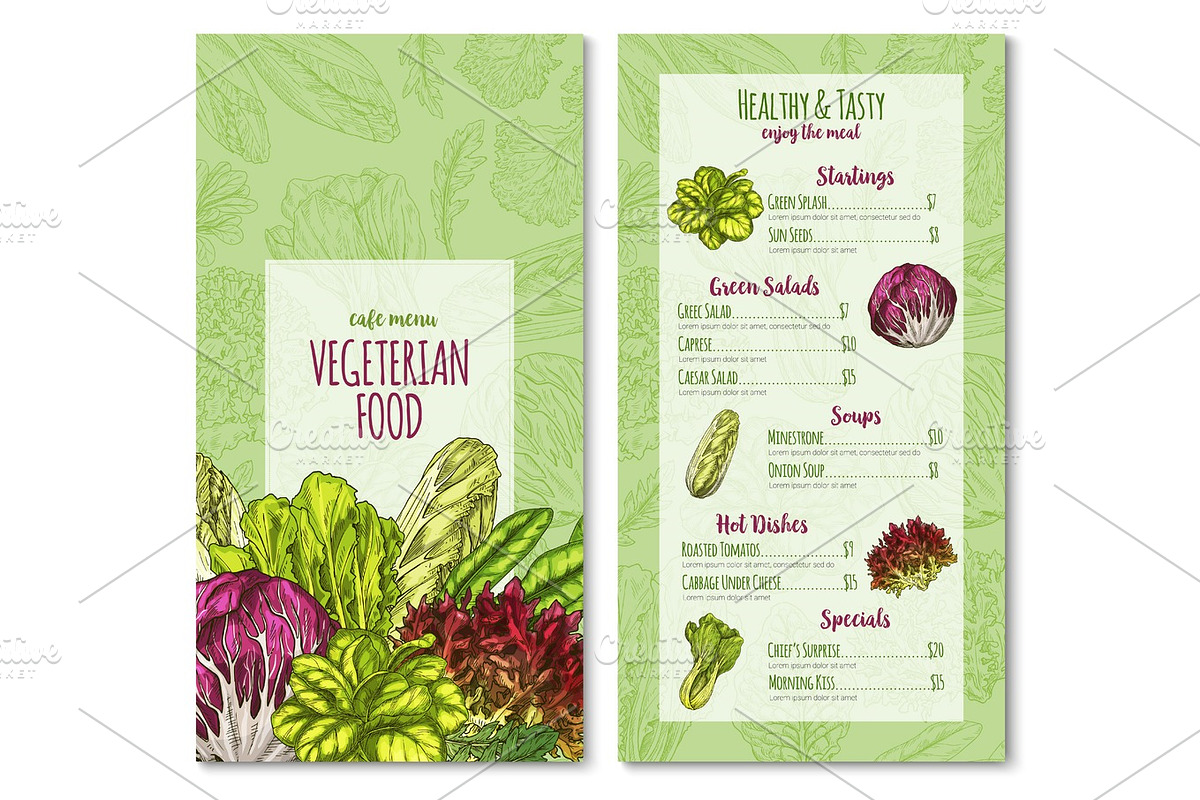 Vector vegetairan cafe menu sketch salad vegetables in Illustrations - product preview 8