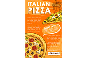 Vector poster of Iltalian pizza sketch fast food