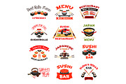 Vector icons for Japanese sushi food