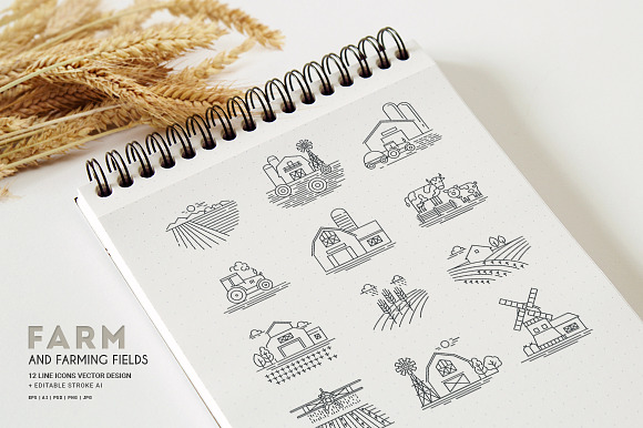 Farm icons and farming fields  in Graphics - product preview 1