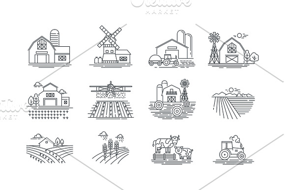 Farm icons and farming fields  in Graphics - product preview 3