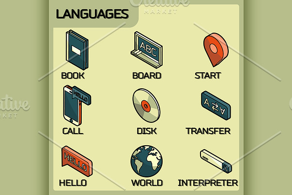 Languages isometric icons